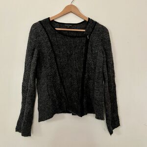 EILEEN FISHER Alpaca Cotton Sweater S Asymmetrical Full Zip Quiet Luxury Gray